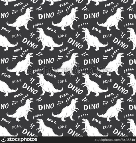 Dino Seamless Pattern, Cute Cartoon Hand Drawn Dinosaurs Doodles Vector Illustration.. Dino Seamless Pattern, Cute Cartoon Hand Drawn Dinosaurs Doodles Vector Illustration