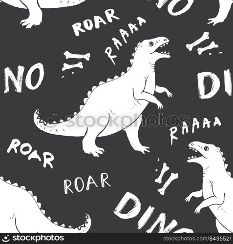 Dino Seamless Pattern, Cute Cartoon Hand Drawn Dinosaurs Doodles Vector Illustration.. Dino Seamless Pattern, Cute Cartoon Hand Drawn Dinosaurs Doodles Vector Illustration