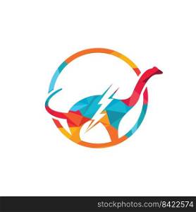 Dino thunder vector logo design. Dinosaur lightning icon logo. 