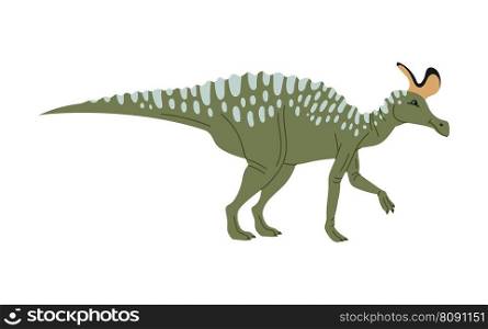 Dino with crest on skull, parasaurolophus cartoon dinosaur icon. Vector extinct prehistoric creature. Dinosaur extinct animal, herbivorous ornithopod walkeri dino. Parasaurolophus ornithopod dino cartoon animal