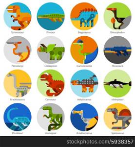 Dinosaur and prehistoric animals icons set flat isolated vector illustration. Dinosaur Icons Set