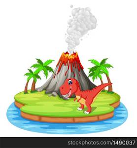 Dinosaur and volcano eruption illustration