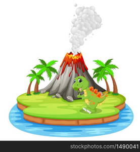 Dinosaur and volcano eruption illustration