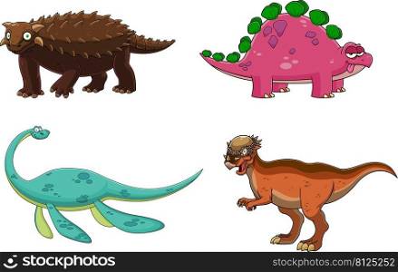 Dinosaur Cartoon Characters. Vector Hand Drawn Collection Set Isolated On White Background