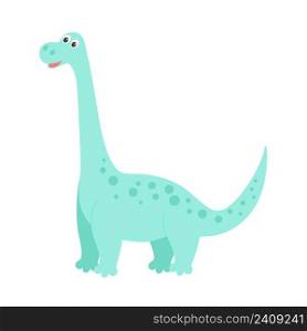 Dinosaur cute baby character isolated object. Green funny dino with long neck. Fictional animal vector illustration. Dinosaur cute baby character isolated object