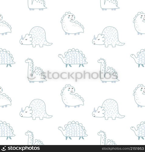 Dinosaur cute kids seamless pattern. Little cute dinos. Vector illustration. Baby boy dino scandinavian style. Doodle funny animals design for childish textile.. Dinosaur cute kids seamless pattern. Little cute dinos. Vector illustration. Baby boy dino scandinavian style. Doodle funny animals design for childish textile