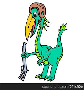 dinosaur emoticon using helmet carrying shotgun rifle
