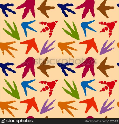 Dinosaur footprints vector seamless pattern. Background with color footprins animal, illustration of dinosaur footprints. Dinosaur footprints vector seamless pattern