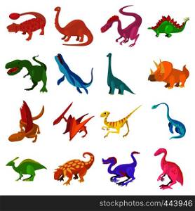 Dinosaur icons set. Cartoon illustration of 16 dinosaur types vector icons for web. Dinosaur icons set, cartoon style