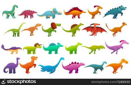 Dinosaur icons set. Cartoon set of dinosaur vector icons for web design. Dinosaur icons set, cartoon style