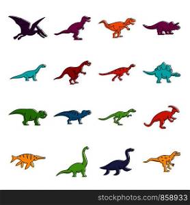 Dinosaur icons set. Doodle illustration of vector icons isolated on white background for any web design. Dinosaur icons doodle set