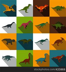 Dinosaur icons set. flat illustration of 16 dinosaur vector icons for web. Dinosaur icons set, flat style
