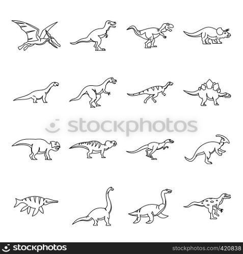 Dinosaur icons set. Outline illustration of 16 dinosaur vector icons for web. Dinosaur icons set, outline style