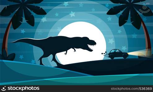 Dinosaur is after the car. Vector eps 10. Dinosaur is after the car.