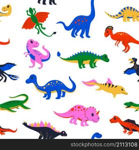 Dinosaur pattern. Seamless print with cute colourful prehistoric reptiles for kid illustration. Vector illustrations funny Jurassic lizard texture design room baby. Dinosaur pattern. Seamless print with cute colourful prehistoric reptiles for kid illustration. Vector funny Jurassic lizard texture