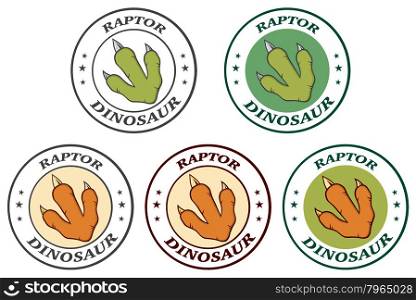 Dinosaur Paw With Claws Circle Logo Design With Text. Collection Set