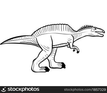 Dinosaur predator hand engraved vector illustration. Prehistoric extinct animal of the Jurassic period sketch.. Dinosaur predator hand engraved vector illustration.