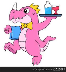 dinosaur servants are away with drinks to serve
