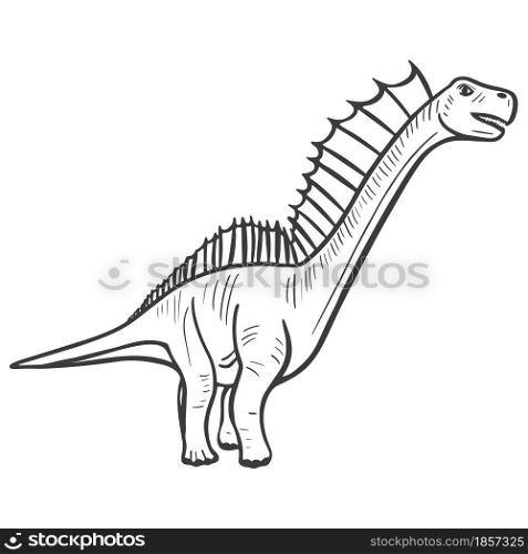 Dinosaur sketch hand engraved. Vector illustration of an extinct prehistoric animal.. Dinosaur sketch hand engraved.
