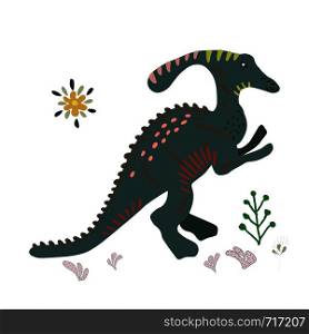 Dinosaur Suchomimus hand drawn flat illustration. Cute isolated cartoon character illustration. T-shirt, poster, vector, greeting card vector design. Vector. Suchomimus hand illustration