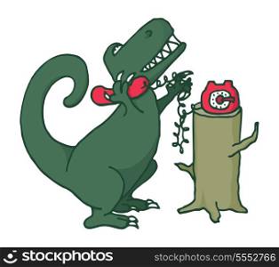 Dinosaur talking on the phone