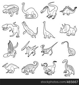 Dinosaur types icons set. outline illustration of 16 dinosaur types vector icons for web. Dinosaur types icons set, outline style