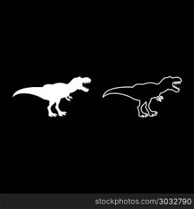 Dinosaur tyrannosaurus t rex icon set white color vector illustration flat style simple image outline