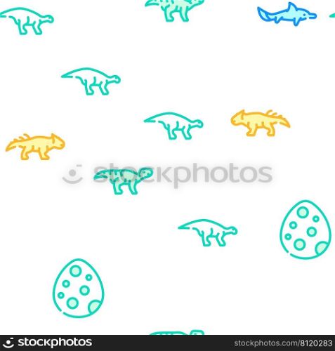 Dinosaur Wild Animal Vector Seamless Pattern Color Line Illustration. Dinosaur Wild Animal Vector Seamless Pattern