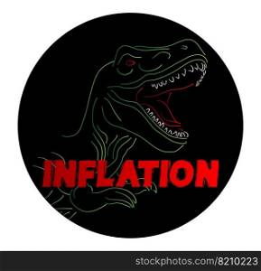 Dinosaur with speech bubble saying Inflation word. Tyrannosaurus Rex with thoughts.