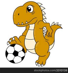 dinosaurs are having fun playing soccer