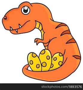 dinosaurs are incubating their eggs. cartoon illustration cute sticker