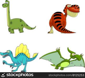 Dinosaurs Cartoon Characters. Vector Hand Drawn Collection Set Isolated On White Background