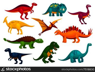 Dinosaurs cartoon collection. Cute t-rex, tyrannosaurus, pterosaur, pterodactyl toy characters. Vector animals. Dinosaurs cartoon collection. Vector animals