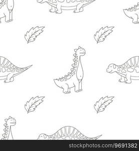 Dinosaurs of the Jurassic period. Coloring funny kids dinosaurs seamless pattern. Print. Coloring cute dinosaurs seamless pattern