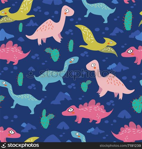 Dinosaurs seamless pattern for kids, Creative vector childish background