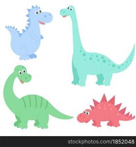Dinosaurs set vector illustration. Wild extinct animals of the Jurassic period. Characters for the design of baby things and objects.. Dinosaurs set vector illustration.