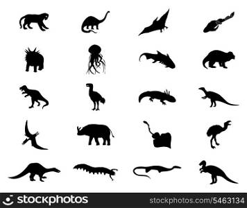 Dinosaurs. Silhouettes of dinosaurs of black colour. A vector illustration