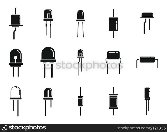 Diode icons set simple vector. Anode light. Led alarm. Diode icons set simple vector. Anode light