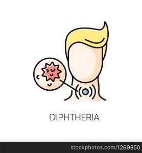 Diphtheria RGB color icon. Contagious infectious disease, dangerous oral infection. Medical diagnosis, healthcare and medicine. Sore throat, breath difficulties. Isolated vector illustration