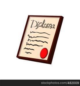 Diploma certificate cartoon icon on a white background. Diploma certificate cartoon icon