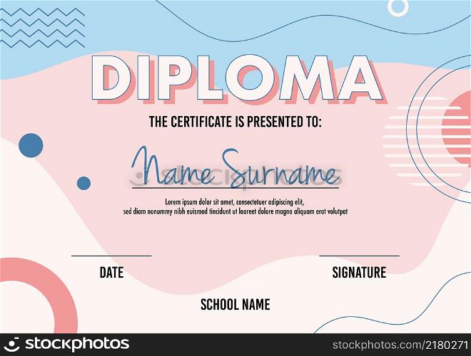 Diploma certificate concept template, with abstract background illustrations. vector