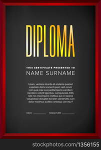 Diploma, certificate design template with frame on a black background. Diploma, certificate design template