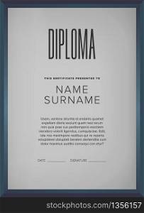 Diploma, certificate design template with frame on a gray background. Diploma, certificate design template