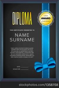 Diploma, certificate design template with seal and ribbon. Diploma, certificate design template