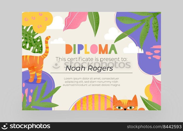 diploma certificate for children kids theme