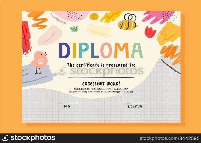diploma certificate for children kids theme