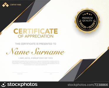 diploma certificate template black and gold color with luxury and modern style vector image, suitable for appreciation. Vector illustration.