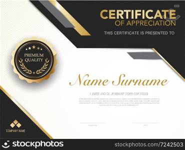 diploma certificate template black and gold color with luxury and modern style vector image, suitable for appreciation. Vector illustration.