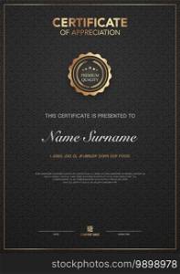 diploma certificate template black and gold color with luxury and modern style vector image, award suitable for appreciation. Vector illustration eps10