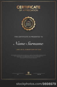 diploma certificate template black and gold color with luxury and modern style vector image, award suitable for appreciation. Vector illustration eps10